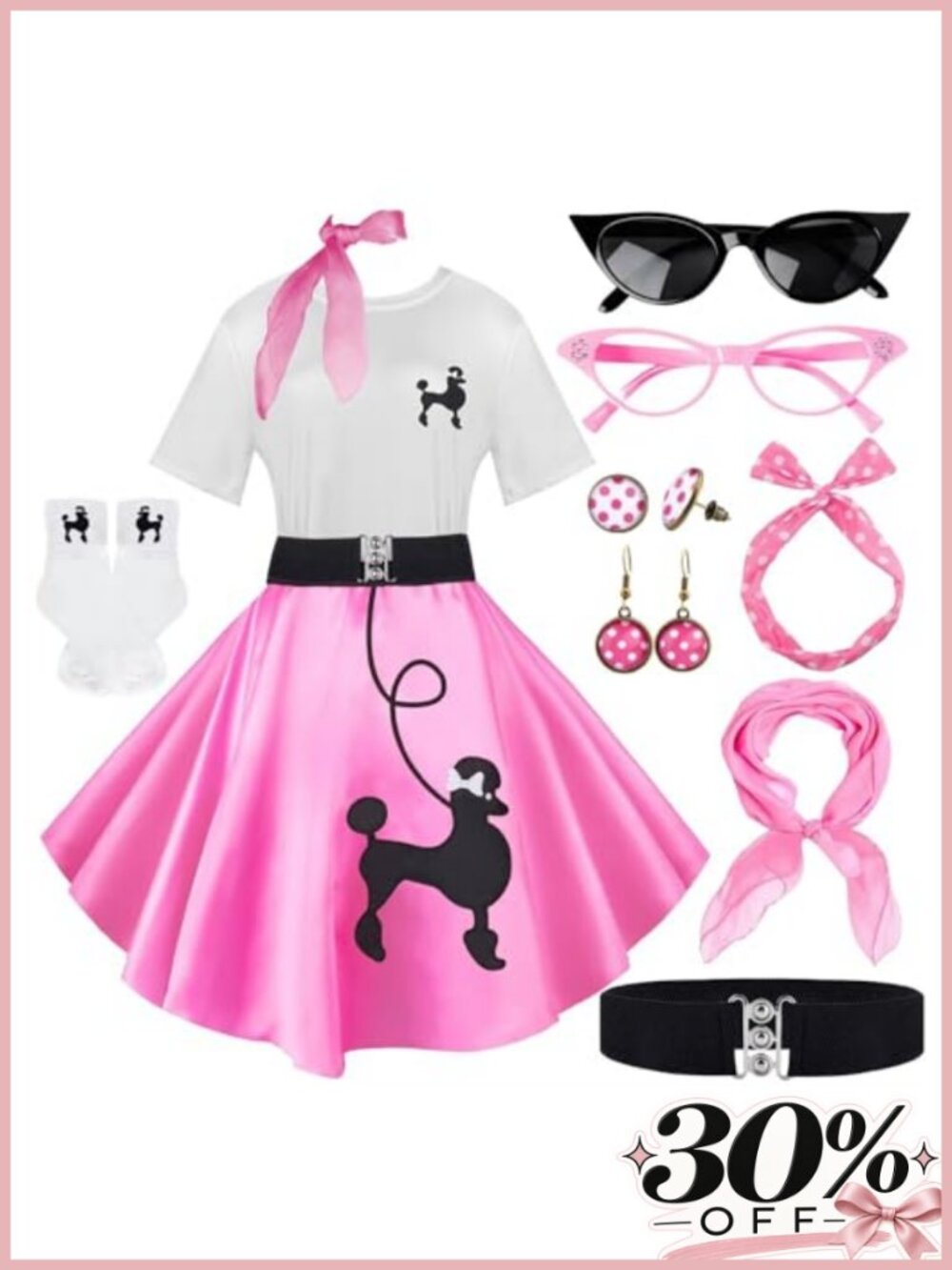 1950s Poodle Skirt Outfit for Women 10pc Sock Hop Costume Retro Party Cotton